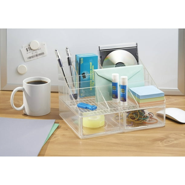 InterDesign Linus Office Supplies Desk Organizer with Drawers, Clear