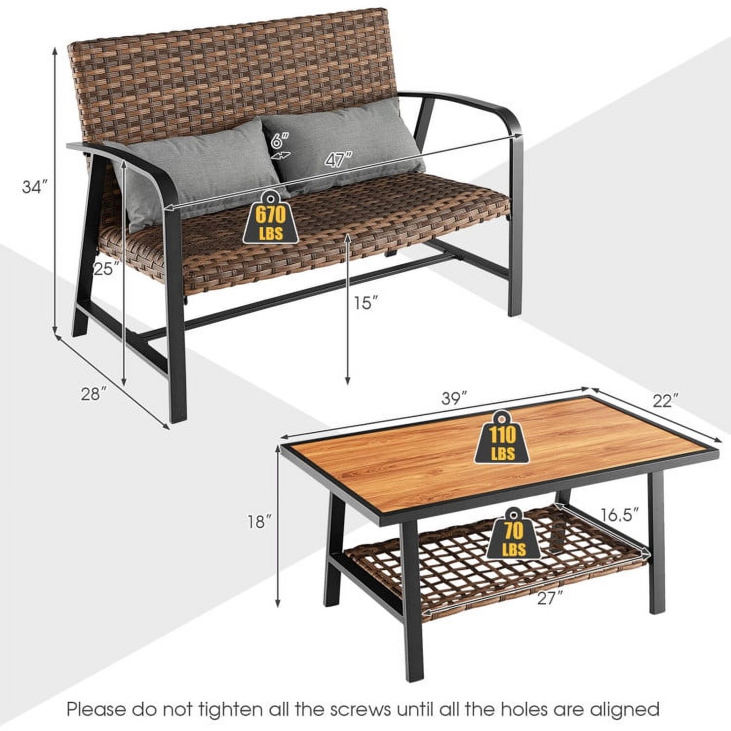 Aimee Lii 2 Pieces Patio Furniture Set, Patio Rattan Coffee Table Set with Shelf and Quick Dry Cushion