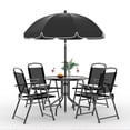thumbnail image 1 of Garvee juego de comedor para patio de 5 piezas con sombrilla de 5.2 pies, 4 sillas de textilene y mesa con cubierta de vidrio para jardín o alberca, 1 of 8