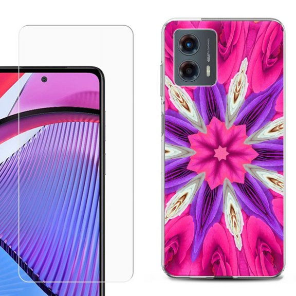 OneToughShield ® Compatible with Motorola Moto G 5G 2023, Shockproof Phone Case, with Tempered Glass Screen Protector - Kaleidoscope Rose