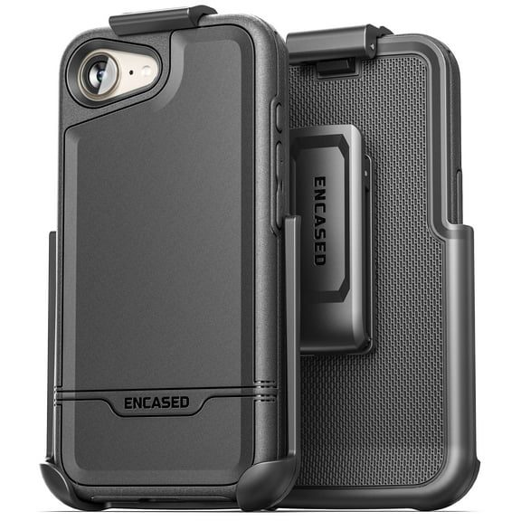 Encased Rebel for iPhone 16e Case with Belt Clip Rugged Protective Case & Phone Holster (Compatible with MagSafe) Black