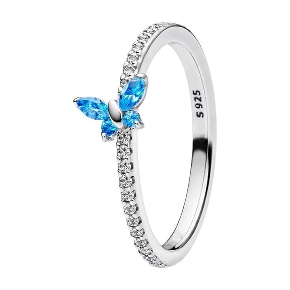 925 Sterling Silver Sparkling Butterfly Ring Women Finger Ring For Party Jewelry