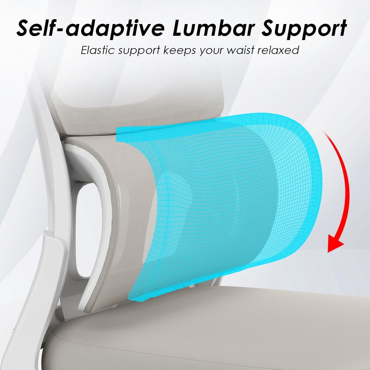 Farini Ergonomic Office Chair, Mesh Desk Chair with Lumbar Support, Comfy Computer Desk Chair with Flip Armrest Rolling Wheels for Home Study Room Office, White & Khaki