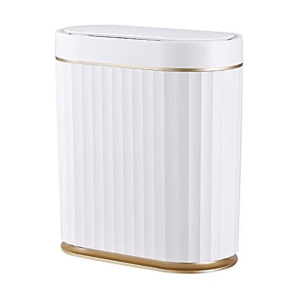 Bathroom Trash can with Lid - ELPHEcO Automatic garbage can, 2 gallon Slim Smart Trash can, Small Plastic Trash Bin, 10 L Narrow Motion Sensor Trash can for Bedroom, Bathroom, Kitchen, Offic