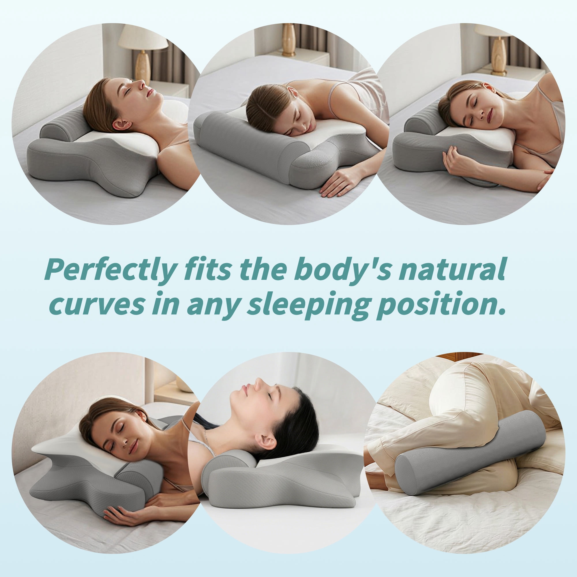 NEYGLIM 2 Pack Memory Foam Sleep Pillows for Pain Relief, Detachable Roll Cooling