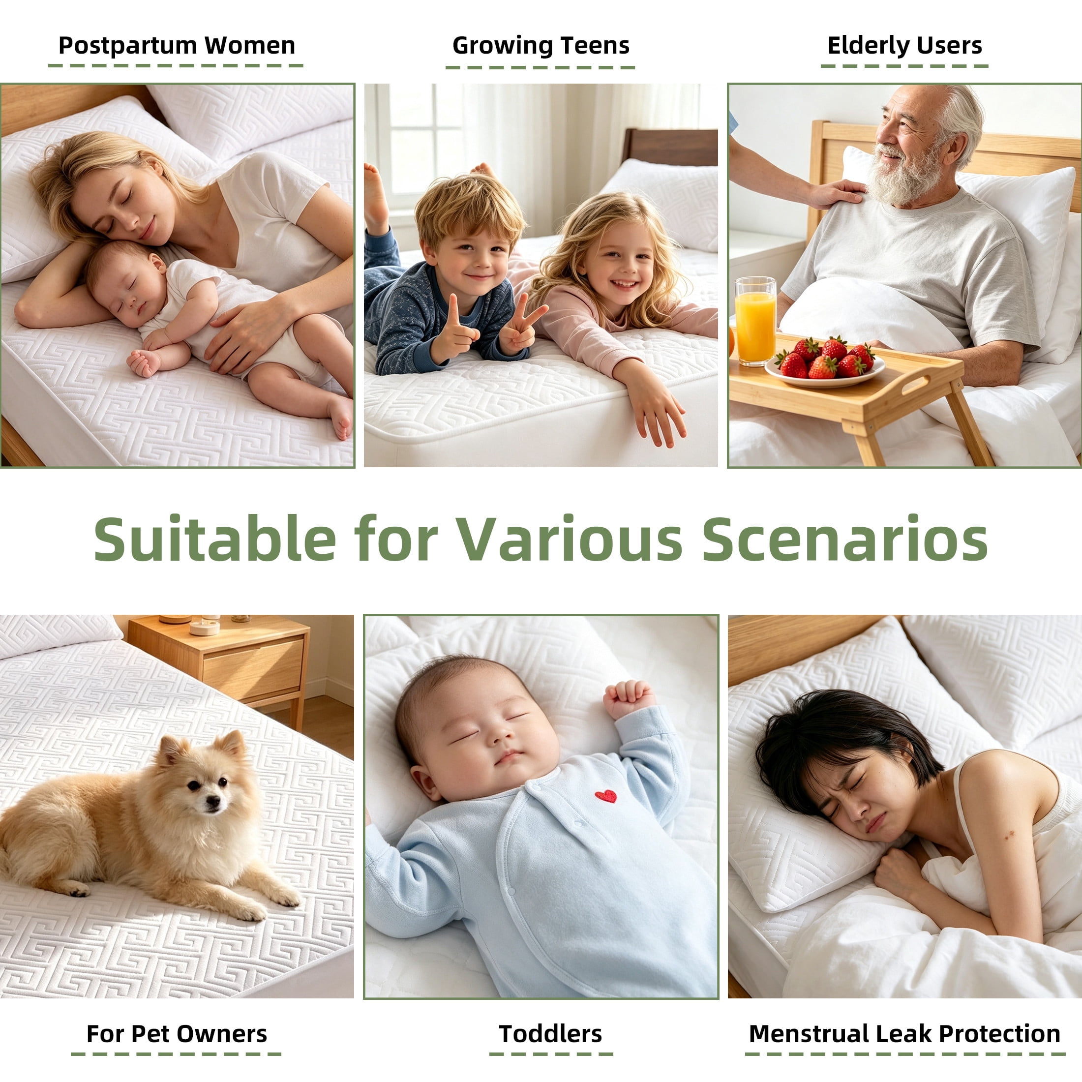 GARITIN Queen Waterproof Mattress Protector, Breathable Mattress Cover with 11 Inch Deep Pocket Elastic Skirt, Washable Bed Mattress Pad for Kids Pets Bedroom