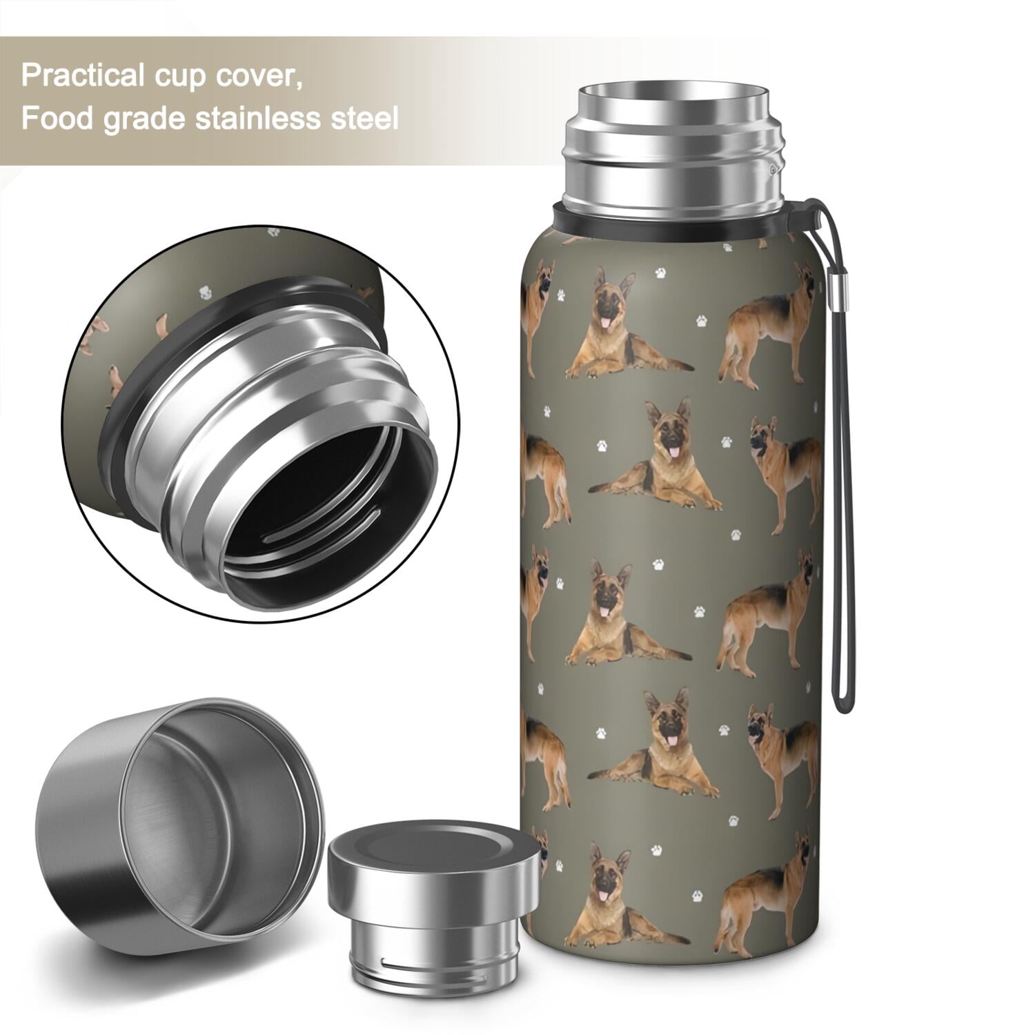 20 Oz German Shepherd Dog and Footprint Coffee Tumbler Double Wall Insulated Stainless Steel Water Bottle | Metal Reusable Thermoses Flask with Cup Cap | Leak & Sweat Proof with Anti-Dust Lid
