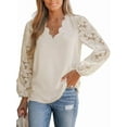 thumbnail image 3 of Women Lace Elegant Blouse Long Sleeve Eyelet V Neck Dressy Party Floral Tops Scalloped V Neck XXL, 3 of 9