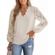 thumbnail image 3 of Blusa Elegante de Encaje para Mujer, Larga, Cuello en V, Ojales, Elegante, para Fiesta, Floral, con Cuello en V Festoneado Albaricoque XXL, 3 of 9