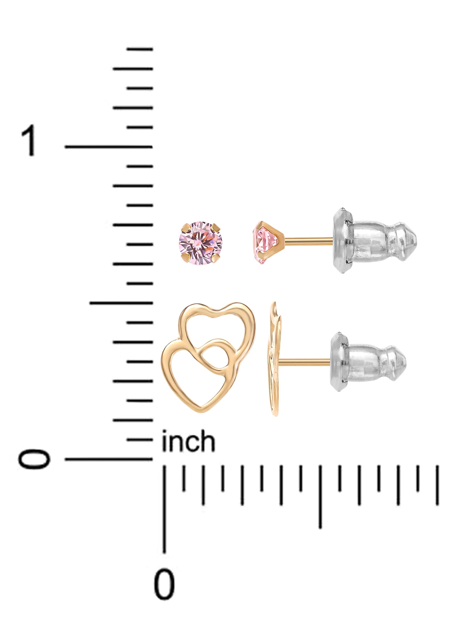 Brilliance Fine Jewelry Girl’s 14kt Yellow Gold Cubic Zirconia and Double Heart Stud Earring Set