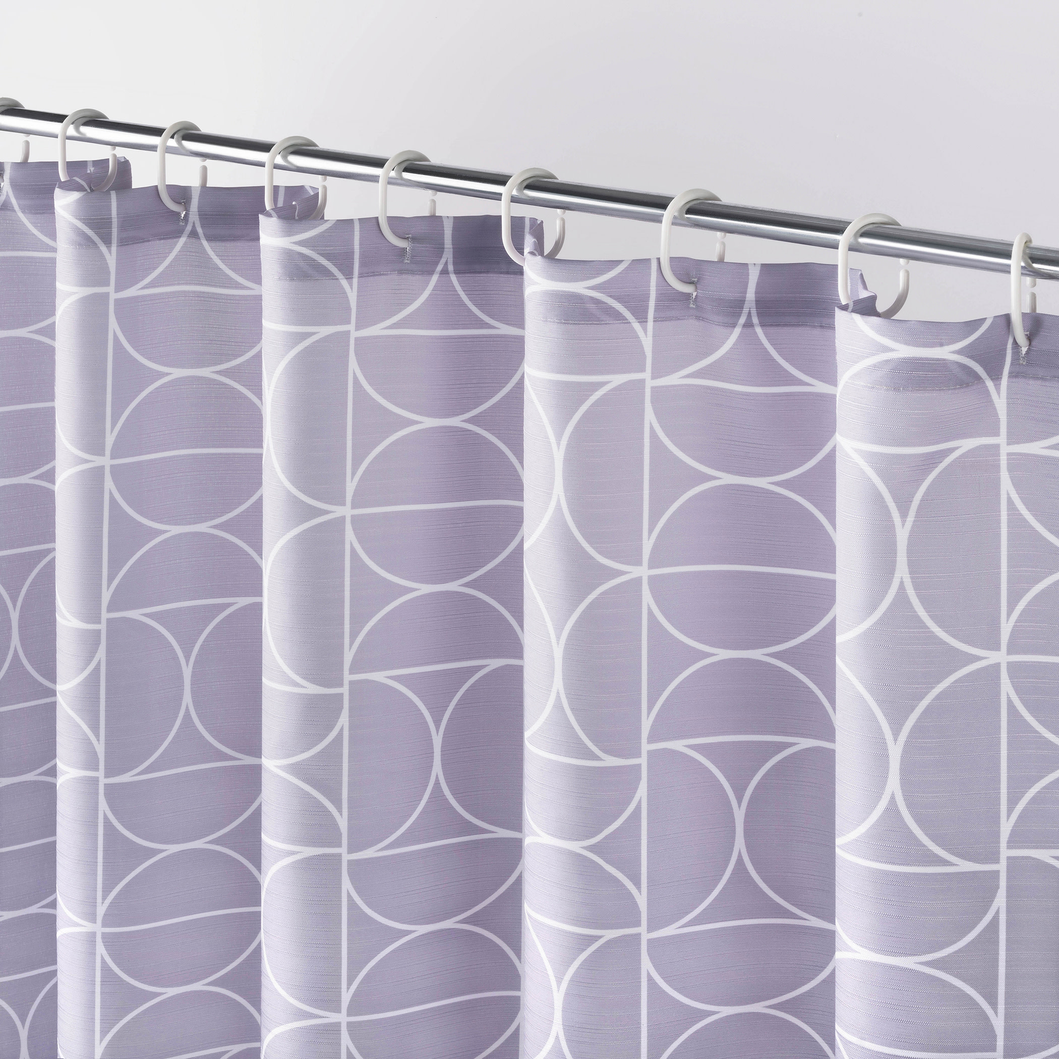 No. 918 Rodrick 13-Piece Geometric Print Shower Curtain and Rings Set, 70"x72", Lavender