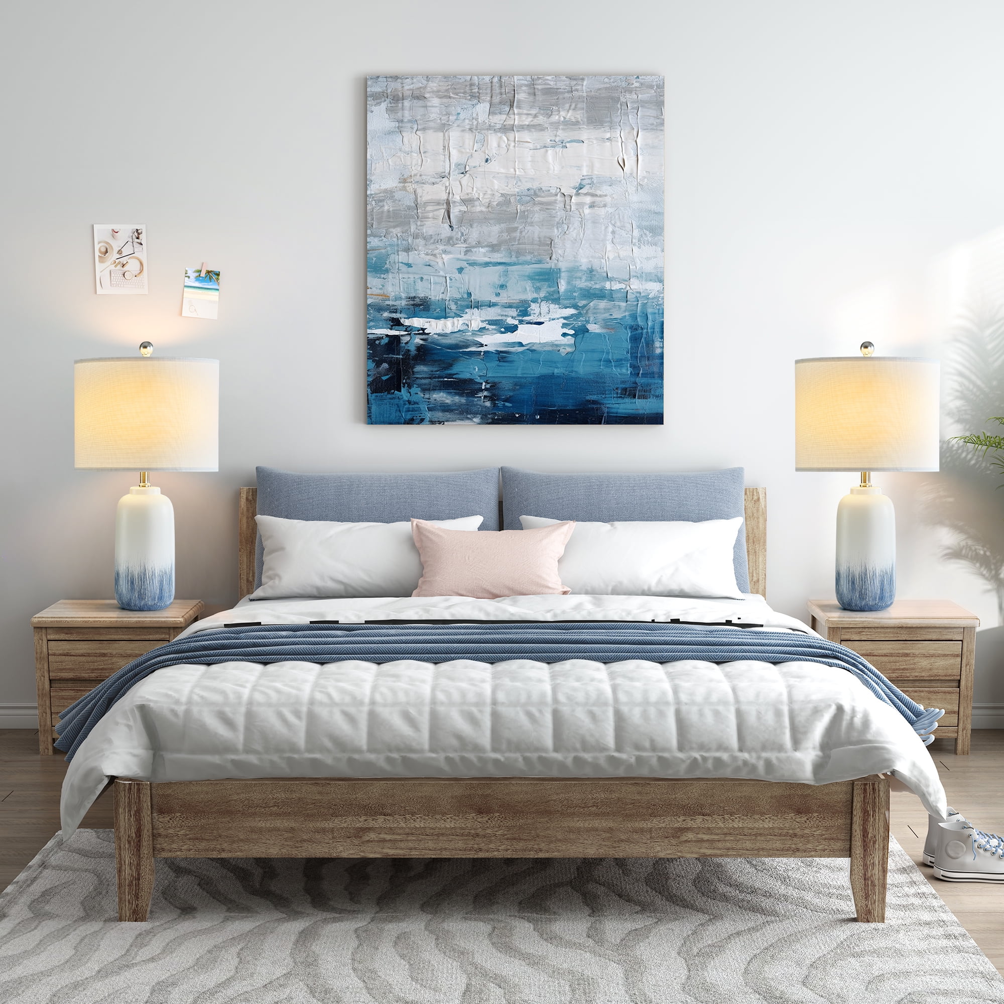 Maxax Blue Ceramic Table Lamps Set of 2, 24" 3-Way Dimmable Bedside Lamps for Bedroom & Living Room