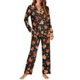 thumbnail image 4 of DISNIMO Maple Leaf Printed Women's Pajama Sets Long Sleeve Button Down Sleepwear Nightwear with Pockets Thanksgiving Day Casual Ladies Lounge Sets with Matching Pajama Pants, XS, 4 of 7
