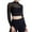 Black, variant on Women's Mesh Crop Top Mock Neck Long Sleeve See Through Workout Yoga Shirts Clubwear Blouse