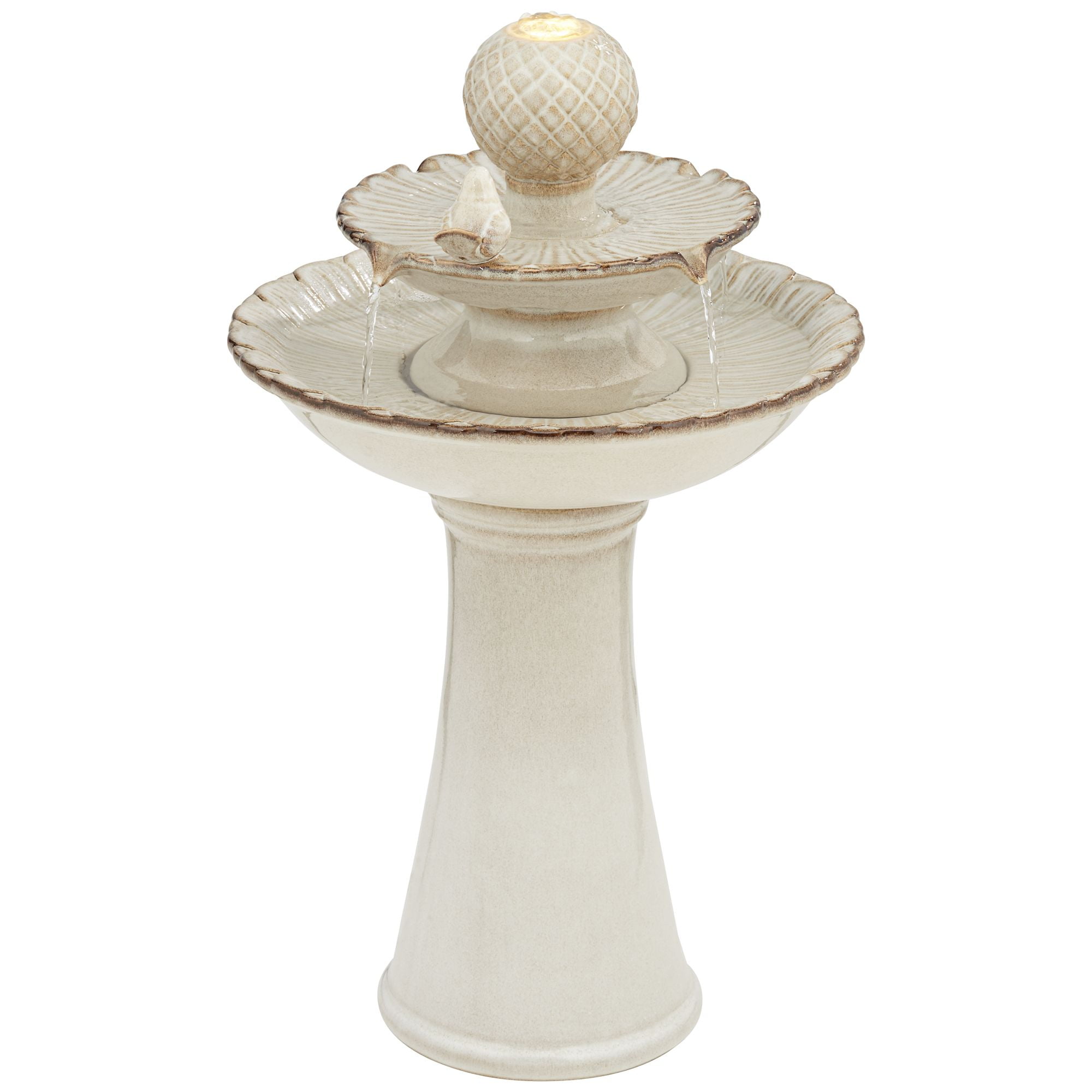 Bathing Bird 26 3/4" High Large Italian Outdoor Decor Cream Ceramic Floor Fountain with Light LED 2-Tier