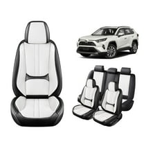Car Seat Covers Full Set Fit for Toyota RAV4 2019-2025, Premium Faux Leather Car Seat Protector,Breathable Anti-Slip Full Wrapping Edge Seat Covers(BlackWhite,Full Set)
