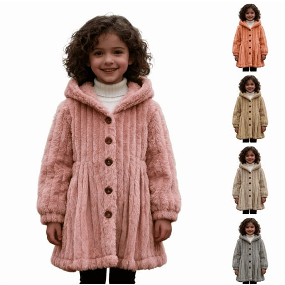 MuXiKeJi Clothes Girls Warm Winter Coat Cozy Jacket with Hood Button Front Sherpa Coats Soft Thicken Plush Outerwear Jackets