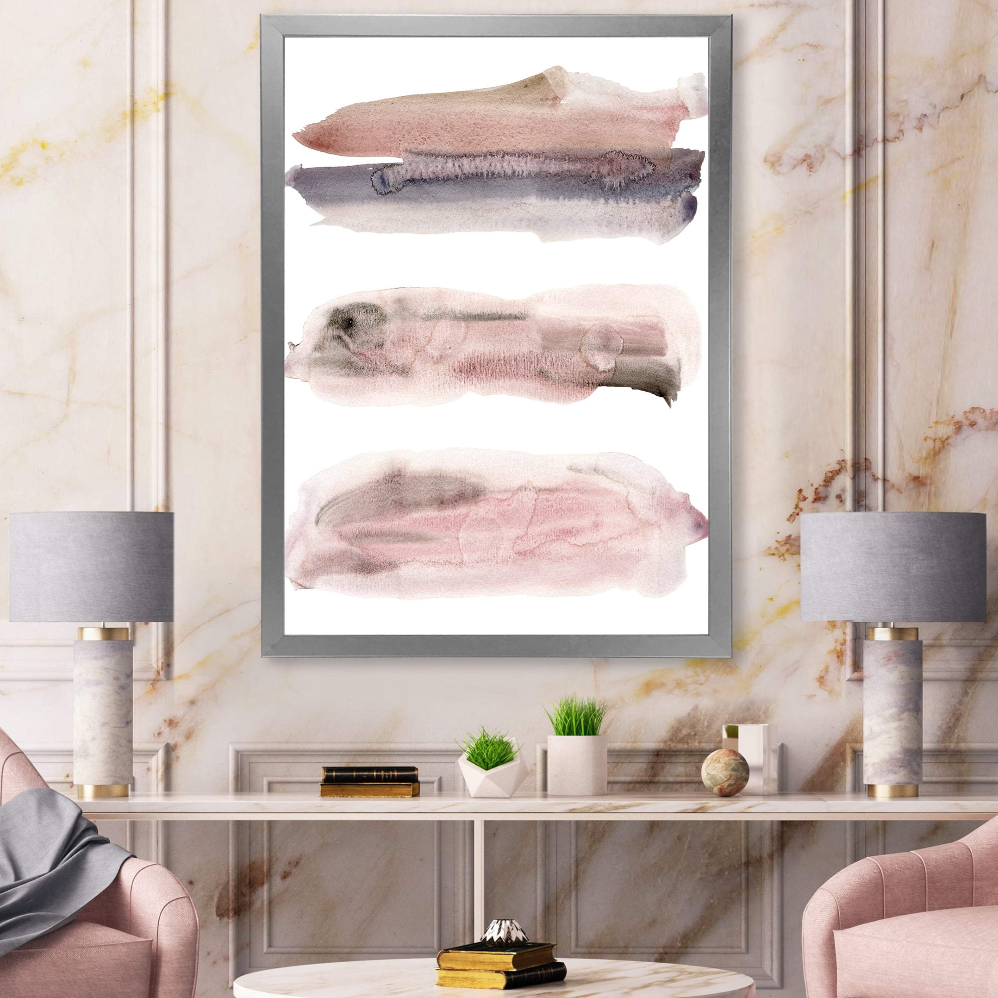 Designart 'Blue and Pink Clouds With Beige Spots II' Modern Framed Art Print