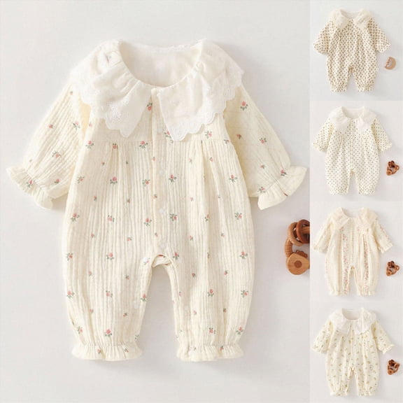 9-12 Months Preemie Baby Girl Long Sleeve Romper Buttons Girl Clothes Infant Spring Outfits Sleeper Jumpsuit