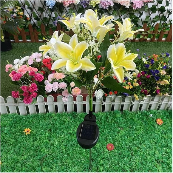 YSTIANN Solar Garden Lights Outdoor, Realistic Lily Flower Decor with 7 Blooming Heads - Waterproof LED Landscape Lights for Lawn, Pathway, Yard Decorations WJ85-2070