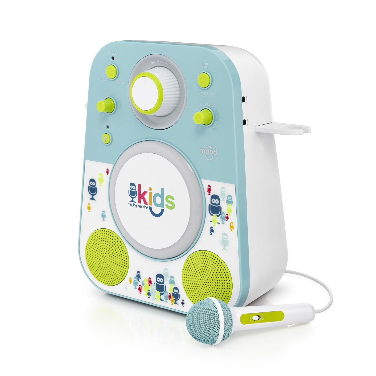 Singing Machine - Kids Mood, Haut Parleur bluetooth avec microphone, Bleu/Vert