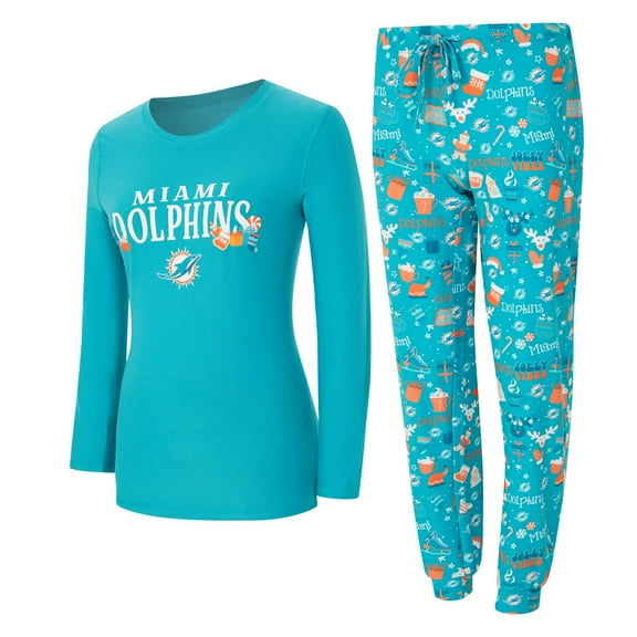 Women's Concepts Sport Aqua Miami Dolphins Chesnut Long Sleeve T-Shirt and Pant Sleep Set