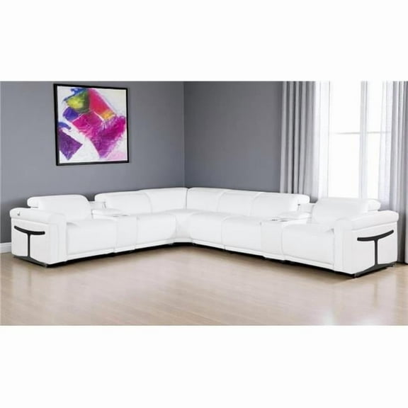 HomeRoots 534881 White Italian Leather Modular L Shaped 8 Piece Corner Sectional with Console