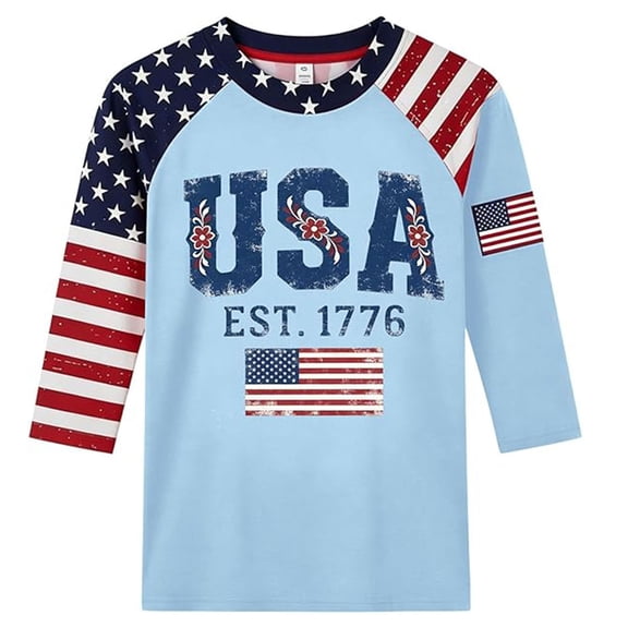 250 Anniversary Usa Shirt Women Patriotic Raglan Sleeve T Shirt For Fourth Of July Celebration Casual Crew Neck Three Quarter Length Tee