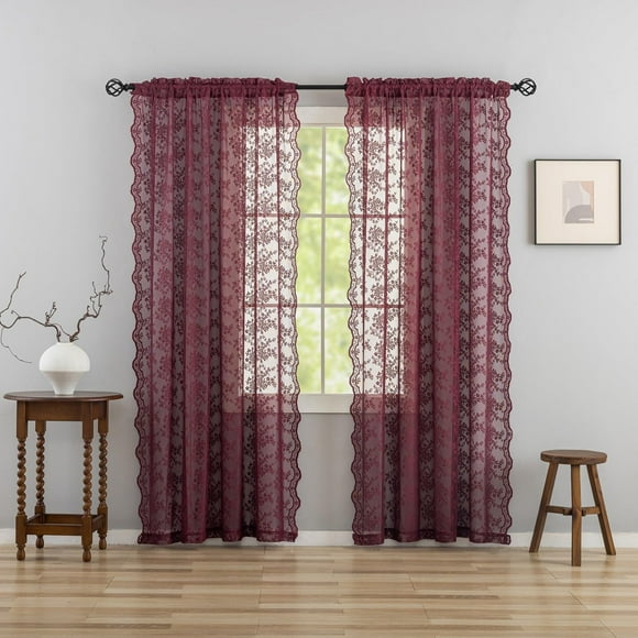 Cortinas YJ YANJUN de Encaje Burdeos 240x130 cm para Sala de Estar