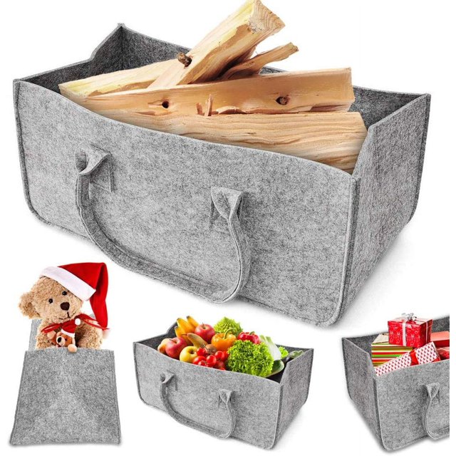 Bolsa de fieltro, bolsa para leña, cesto para leña, estante para periódicos de fieltro, cesto para periódicos, cesto de almacenamiento de alta calidad que se puede cargar con mucha madera