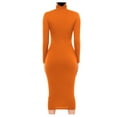 thumbnail image 4 of LYXSSBYX Long Sleeve Dresses Hot Sale Clearance Women Fashion Slim High Neck Long Dress Long Sleeve Pure Color Dress, 4 of 8