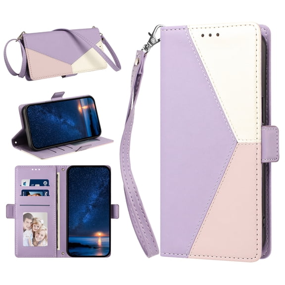 Corliven for Google Pixel 11 Pro XL Case, PU Leather Wallet Case with Card Pocket & Cash Slot, Kickstand, Wrist Strap & Crossbody Shoulder Strap, Light Purple