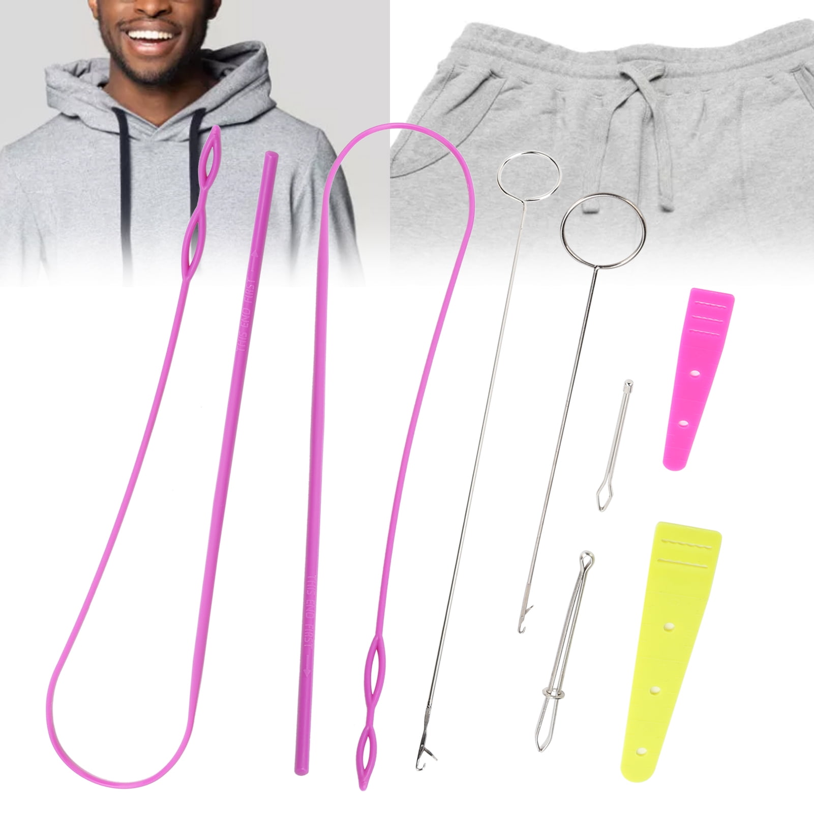 OTVIAP 9Pcs DIY Drawstring Threader Set Sewing Loop Turner Hook and Tweezers for Home