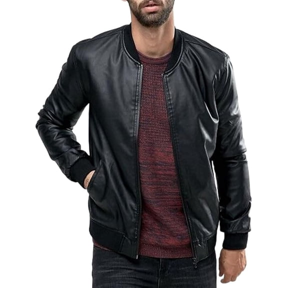 Men Black Lambskin Bomber Jacket with Zipper Closing A297