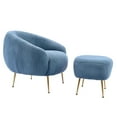 thumbnail image 6 of Accent Chair with Ottoman, Modern Teddy Velvet Tufted Armchair with Golden Metal Legs, Comfy Upholstered Single Sofa Chair Leisure Reading Chair for Living Room, Bedroom, Dark Blue, 6 of 7