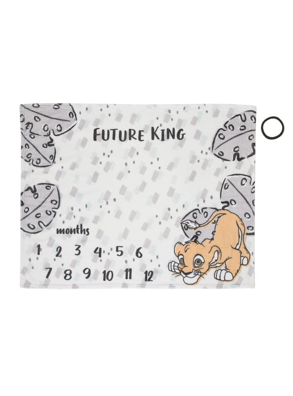 Disney Lion King Simba Grey and White Super Soft Milestone Baby Blanket with Felt Marker, 40 x 50", Unisex Infant Blanket