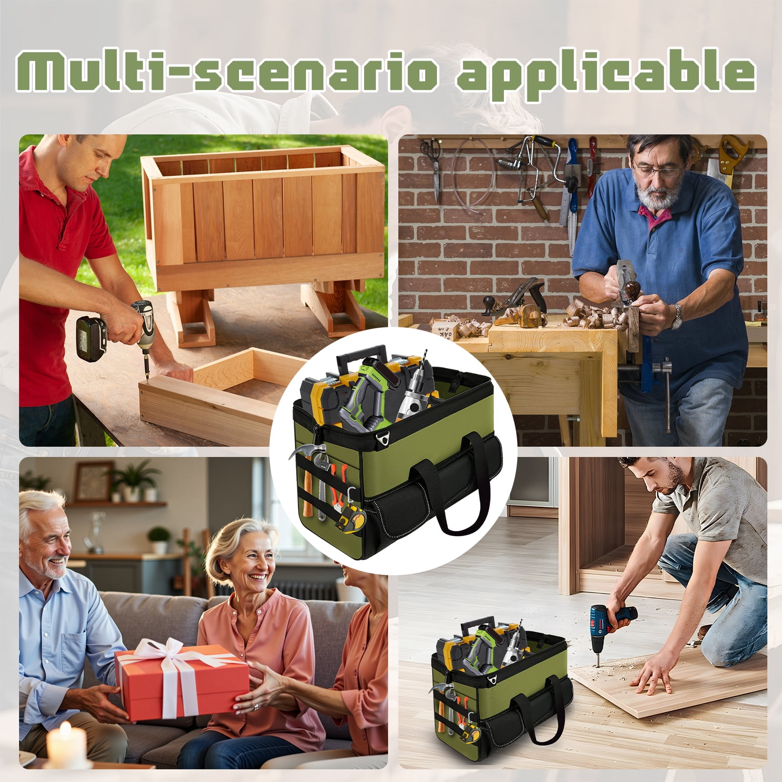 Heavy Duty Tool Bag 16 Inch，Portable Empty Tool Box Organizer with Multi Pocket and Wide Mouth for Repairmen Electrician Carpenter