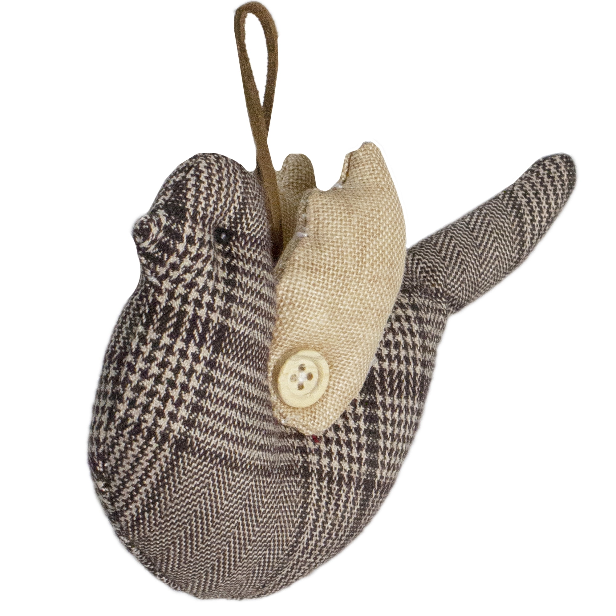 8" Brown and Beige Plaid Bird with Wings Christmas Ornament