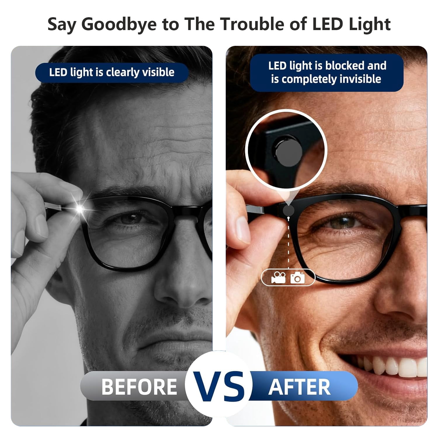 8-Pack LED Light Blocking Stickers for Meta Ray-Ban Smart Glasses, Anti-Glare Camera Cover, Eye Comfort Privacy Light Reducer Accessories (Black)