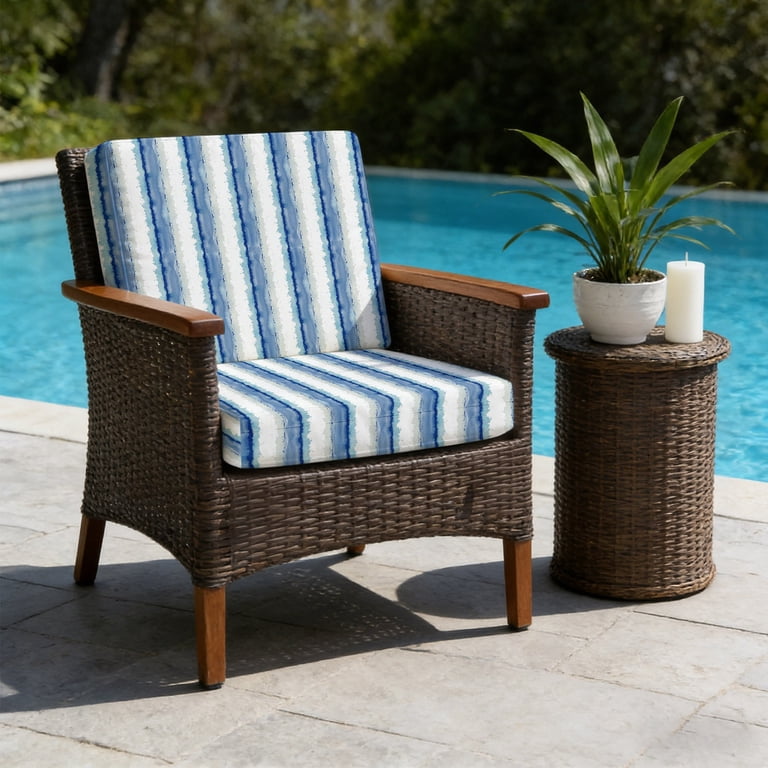 Light Blue White Abstract Stripe Outdoor Seat Cushion Covers Set of 2 ...