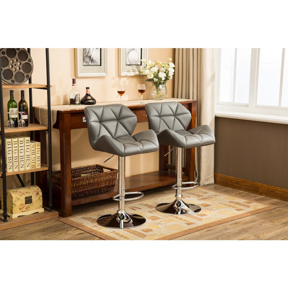 Roundhill Furniture Glasgow Contemporary Tufted Adjustable Height Hydraulic Bar Stools, Set of 2, Black