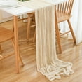 thumbnail image 1 of Camino de mesa beige, 90*300 cm, camino de mesa beige crema para bodas, cumpleaños, 1 of 5