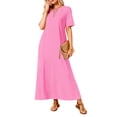 thumbnail image 2 of Summer Maxi Dresses for Women Beach Vacation Casual Short Sleeve Long T Shirt Dress with Pockets Pink XXL, 2 of 9
