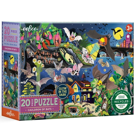 eeBoo: Love of Bats - 20 Piece Puzzle - 11 x 15" Jigsaw, Oversized Glossy High-Quality Pieces, Colorful Design, Educational Preschool, Kids Ages 3 