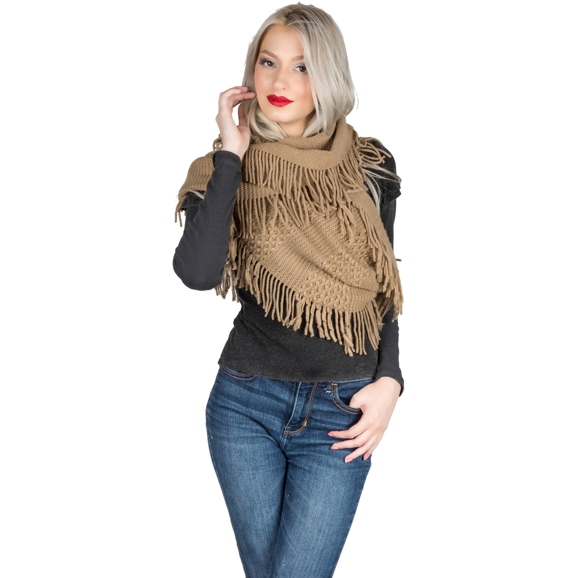 Women's Soft Woven Infinity Wrap Shawl Scarf with Frills [Adult Size]