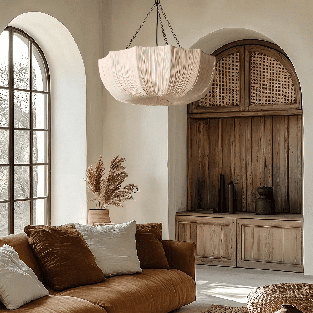 LittleGlovo Japanese Retro Wabi-Sabi Style Fabric Pendant Light Living Room Bedroom Lighting Fixtures