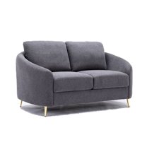 Benjara Nial 60 Inch Loveseat, Linen Upholstery, Pine Wood, Smooth Gray, Gold Legs-Color:GrayMaterial