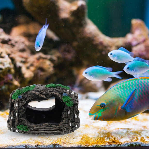 EXHUMKY Betta Fish Hiding Out Small Barrel Shape Fish Tank Accessories Resin 1 Pcs Multi