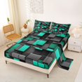 thumbnail image 2 of Manfei 3D Geometric Cubes Queen Sheets, Gray Teal Checkered Queen Sheet Sets, Black Reversible 4 Pieces1 Flat Sheet + 1 Fitted Sheet + 2 Pillowcases, 2 of 6