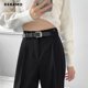 thumbnail image 4 of Pantalones de traje de cintura alta para mujer, estilo informal de oficina, lisos, de pierna ancha, holgados, de longitud completa, para primavera 2024, 4 of 6